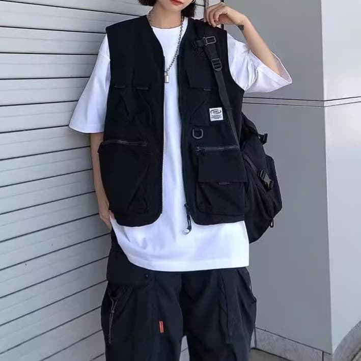 American high street trendy brand functional style multi-pocket workwear tactical vest for men and women hip-hop loose and versatile vest jacket