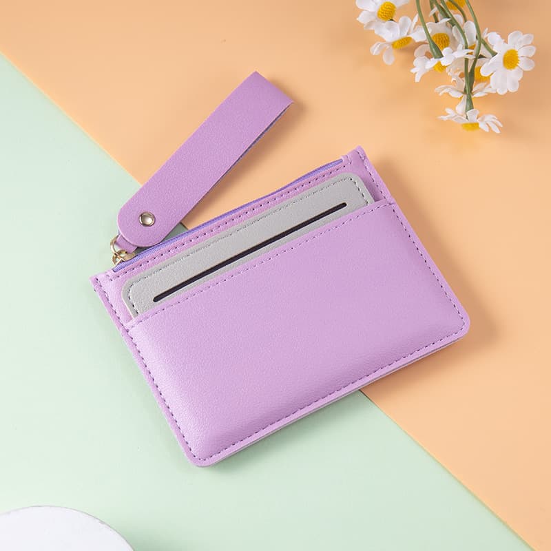 Ultra-thin mini solid color card holder with multiple card slots, small change storage wallet, Korean style portable multi-function card holder with zipper