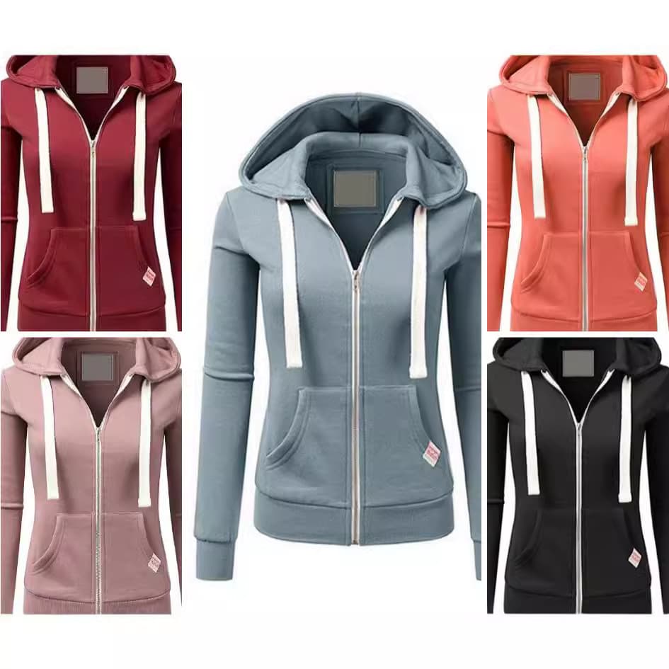 Women's Sporty Zipper Hooded Open Cardigan Jacket Individual Personality Casual Comfortable Polyester Fiber Long Sleeve