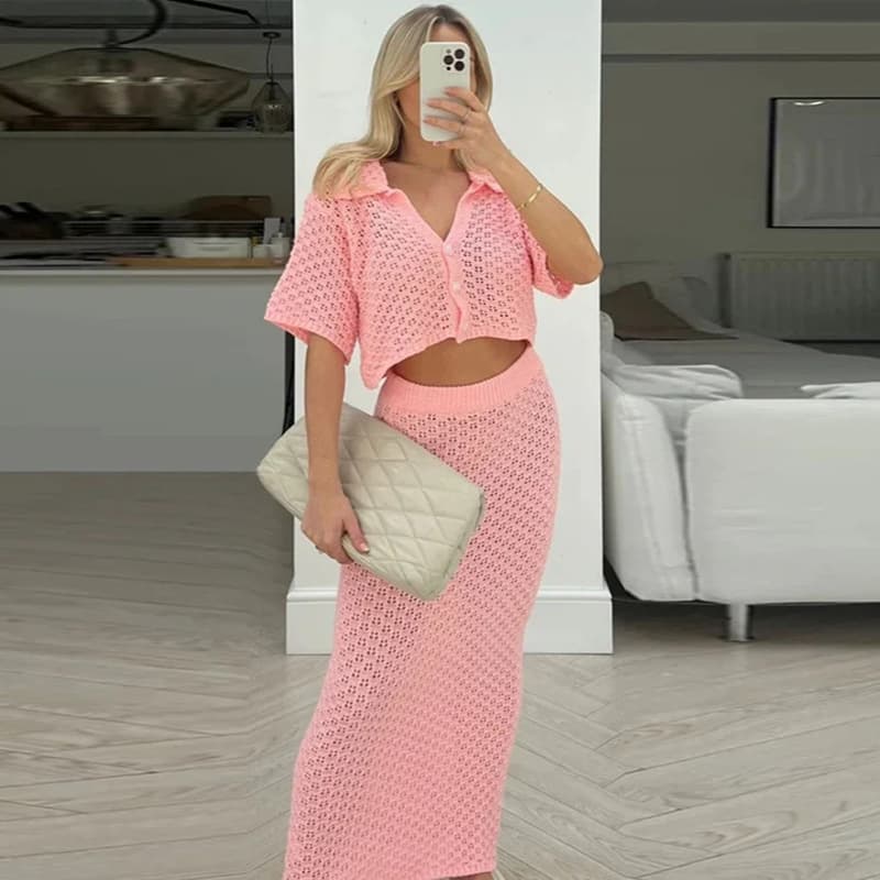2024 New Multicolor Knit Hook Flower Suit Dress Cardigan Button Skirt Versatile Suit Ladies Fashion Chinese Mainland Origin