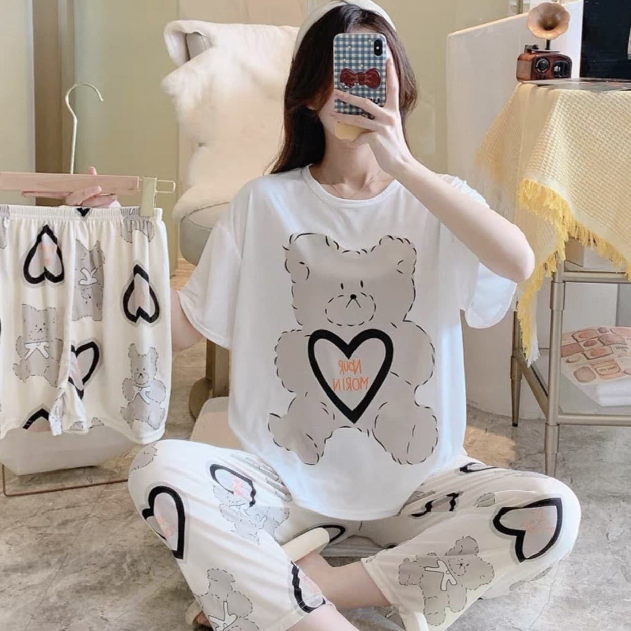 Women's Summer Pajamas 3-Piece Set Middle East Cartoon Homewear for Export