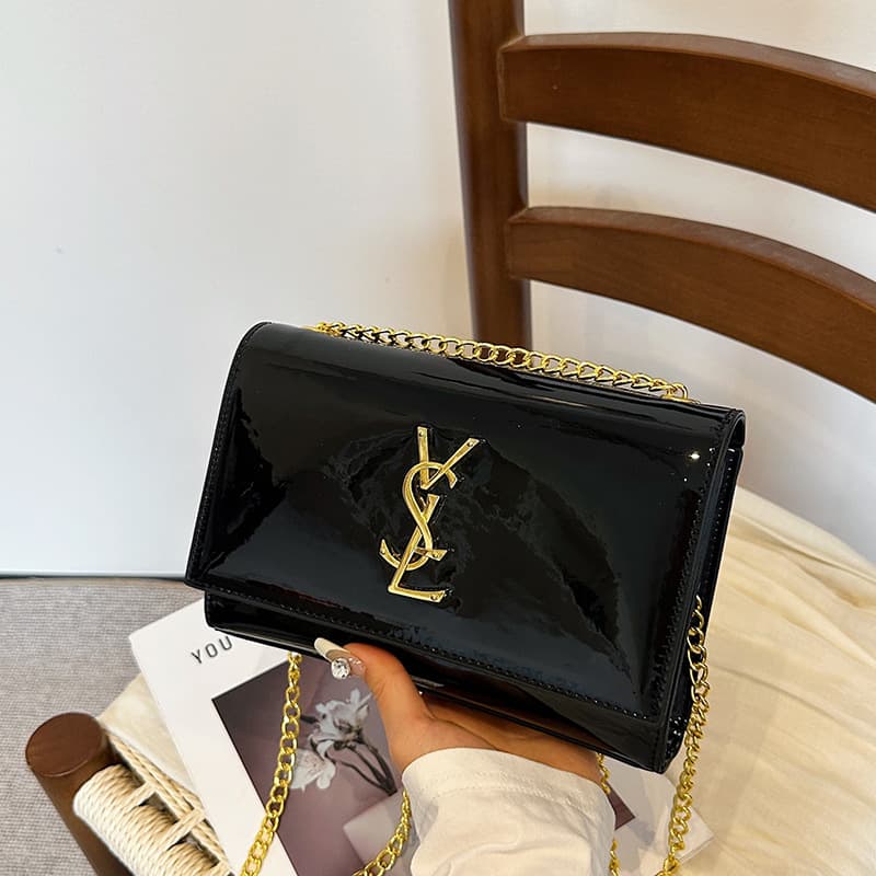 Luxury Trendy YSL Patent Leather Women's Bag Versatile Single Shoulder Square Bag Crossbody Chain Bag Niche Envelope Bag