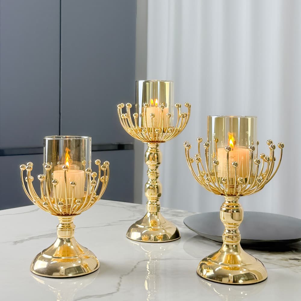 Cross-border European-style Golden Glass Aromatherapy Candle Holder High-end Living Room Dining Table Romantic Atmosphere Candlelight Dinner Aromatherapy Table