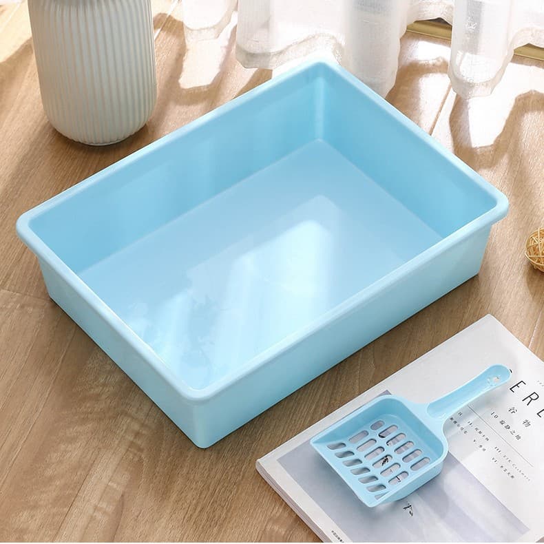 Simple Large Cat Litter Box Medium Cat Rectangular Plastic Pan Semi-Enclosed Sand Box Shallow Edge Cat Supplies