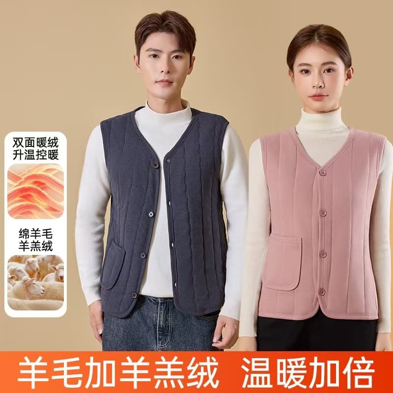 Women's winter cloud-feel warm vest with wool filling, close-fitting, self-heating, middle-aged and elderly women's vest.