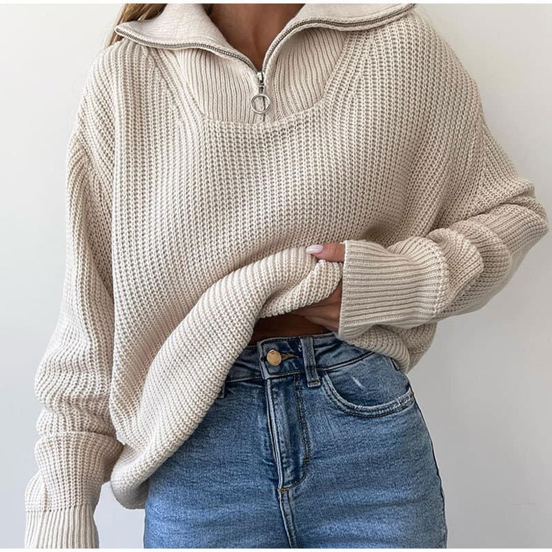 European and American Trendy Zip-Up Knit Sweater, Loose Casual Women's Fall and Winter Knitwear