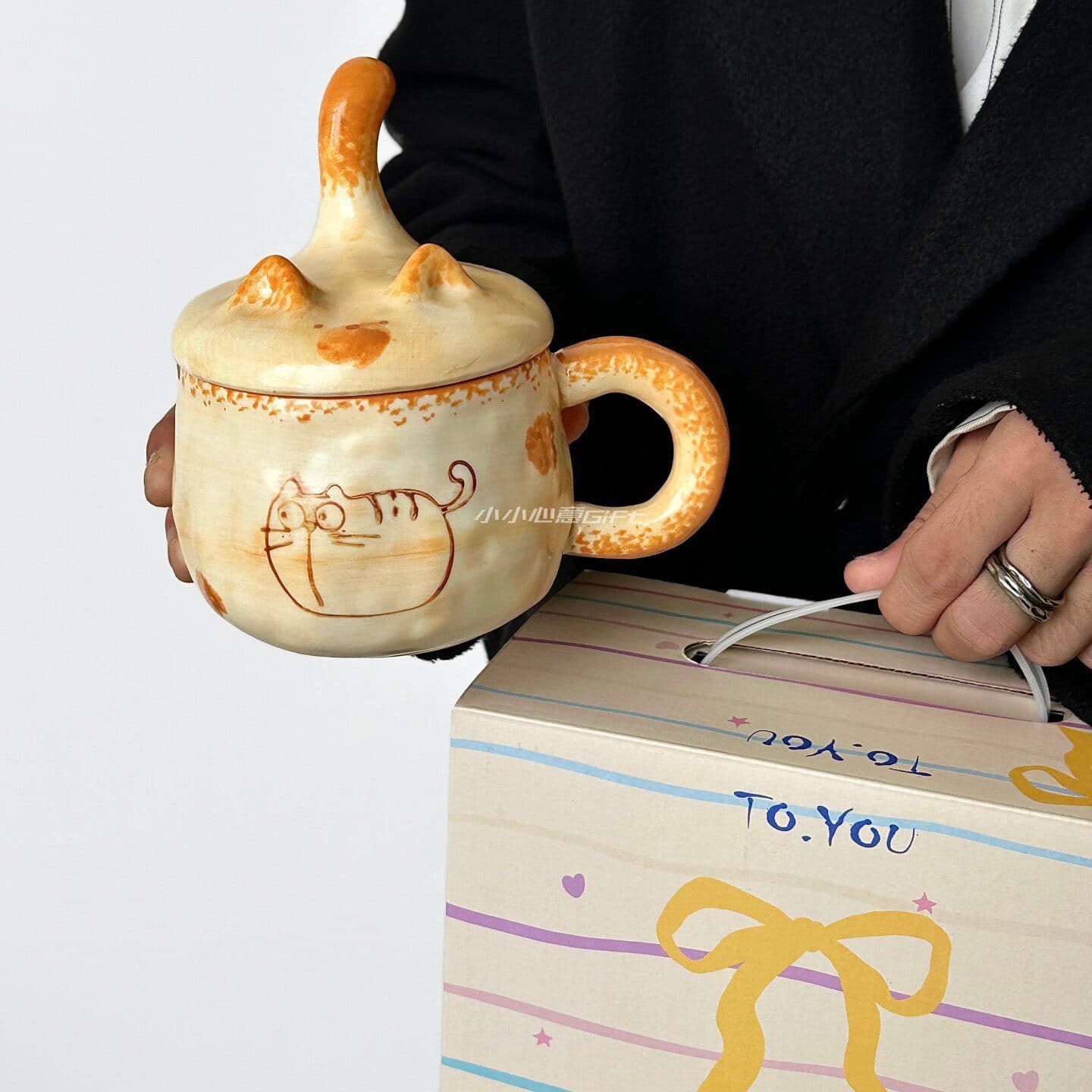 Birthday Gift for Girls, Handmade Ceramic Cup, Cat Coffee Mug, Couple's Ceramic High-Value Cup with Lid
