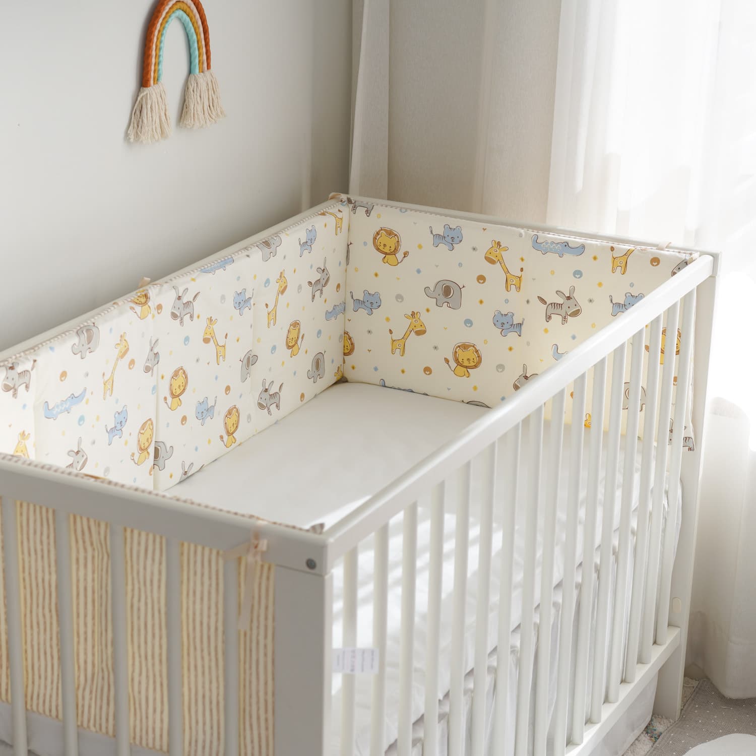 Baby Crib Bumper Baby Bed Guard Rail Anti-Collision Barrier Fabric Rail Soft Padding Pure Cotton Khaki Lion 120*30 One-Piece