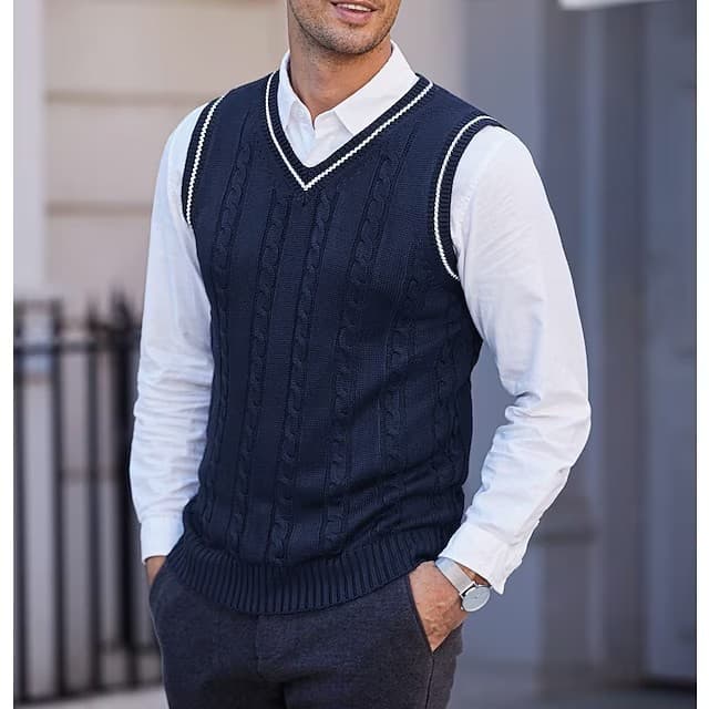 Cross-border men's sleeveless knitted vest, casual plus size men's clothing, export style, V-neck thickened vest base shirt