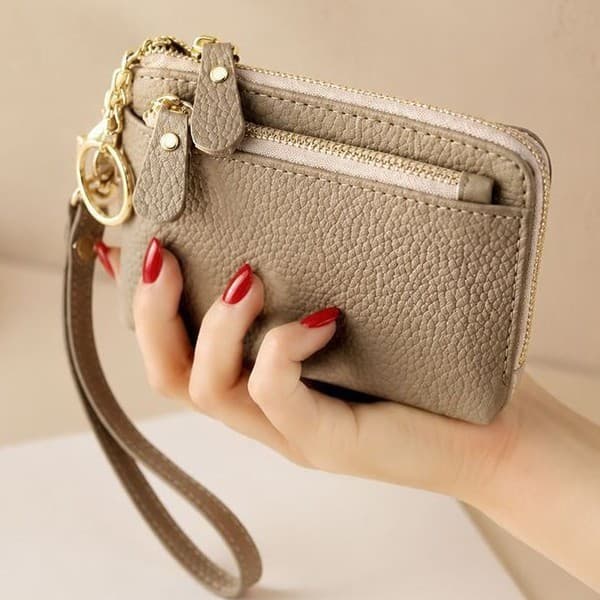 Cross-border first-layer cowhide hand-held small wallet with multiple card slots keychain coin coin bag hand-held genuine leather coin purse for women