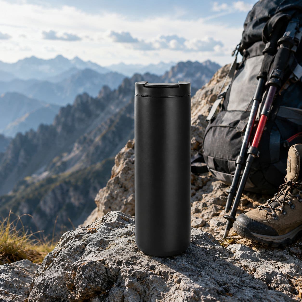 550ML Stainless Steel Coffee Thermos Cup Straight Body Water Bottle Dual-Drink High Appearance Double-Layer Stainless Steel Insulated Cup for Cross-Border