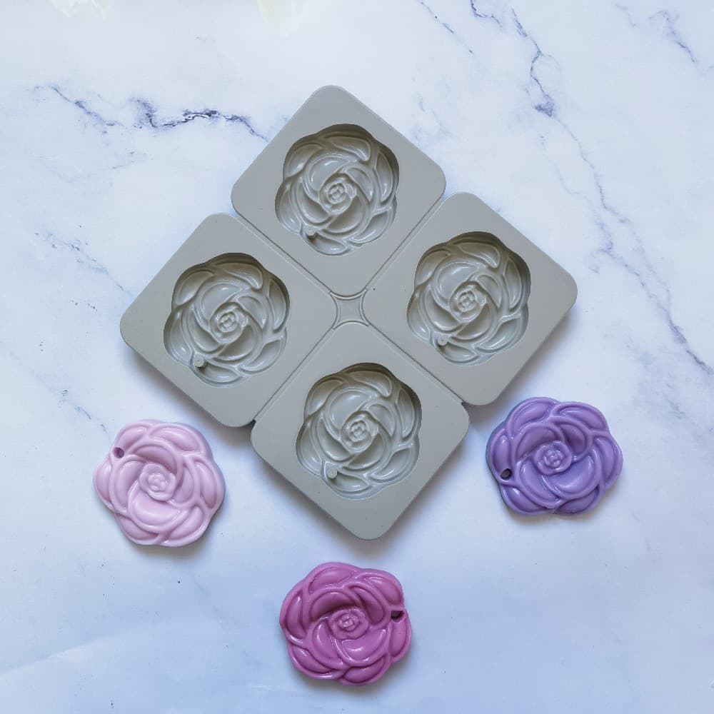 Silicone 4-cavity rose scented soap cake jelly pudding soap chocolate cake mold baker 344