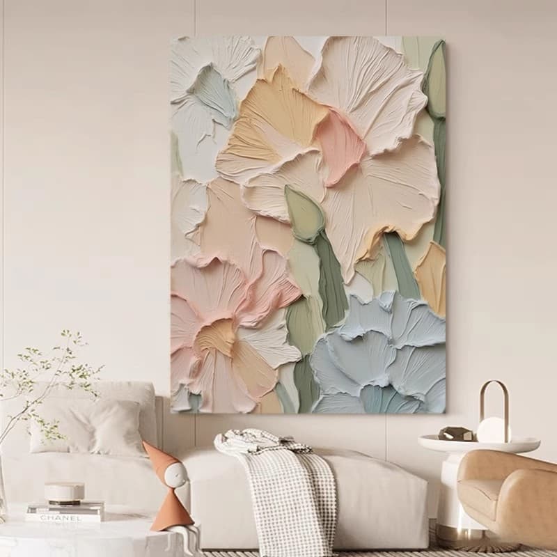 Pure Hand-Painted Oil Painting Flowers and Full Moon Modern Minimalist Dining Room Floral Texture Art Handmade 3D Living Room Decorative Art