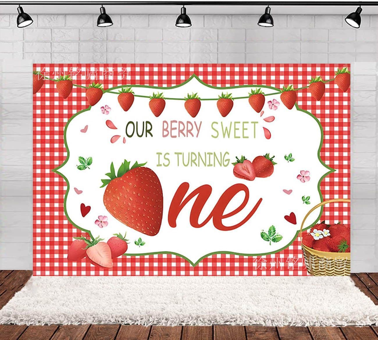 Amazon New Strawberry First Birthday Theme Photo Background Cloth Scene Decoration Banner Studio Prop