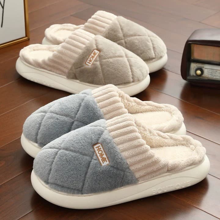 Men's cotton slippers, autumn and winter style, 2025 new style, home and indoor non-slip thick-soled warm plush cotton slippers.