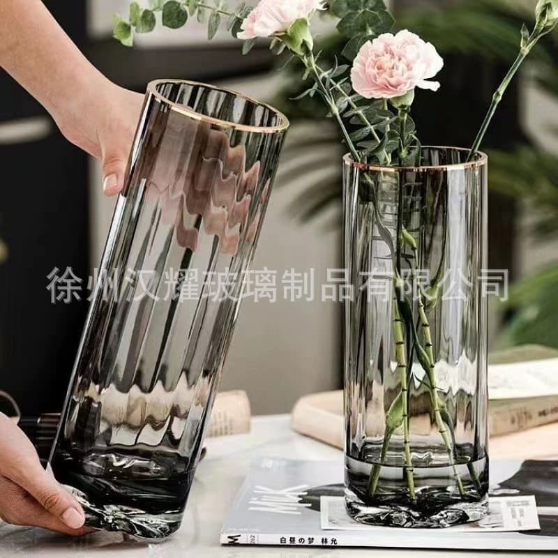 American-style high-end vintage straight glass vase for hotel lobby fresh flower hydroponic vase ins home decor