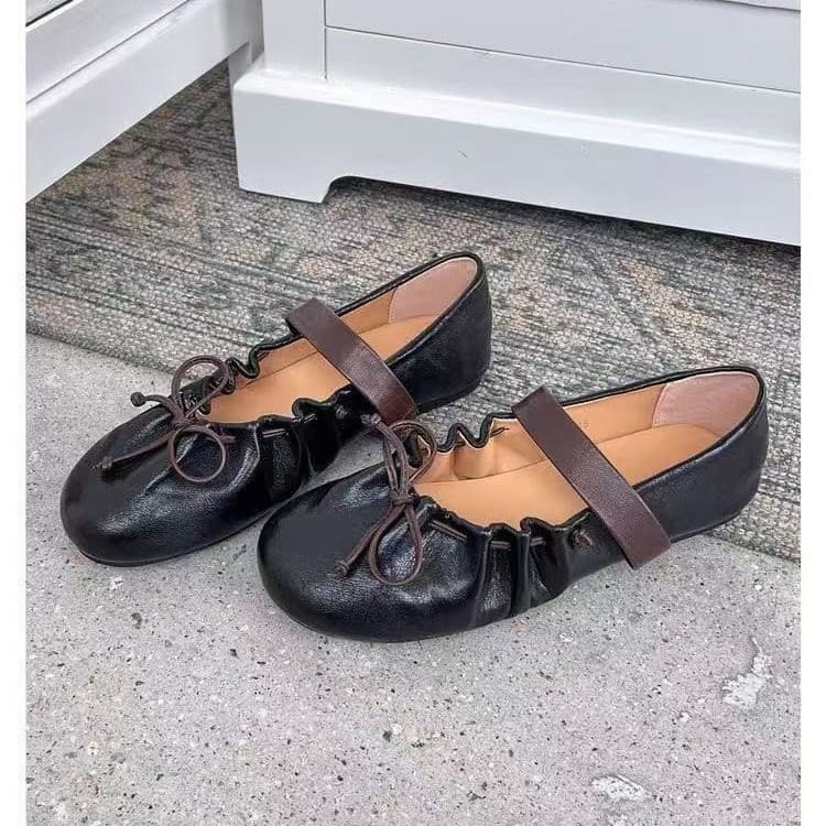2026 Summer New Retro Ruffled Ballet Flats for Women Bow Mary Jane Shoes Ultra-Soft Flat Ballet Shoes for Women