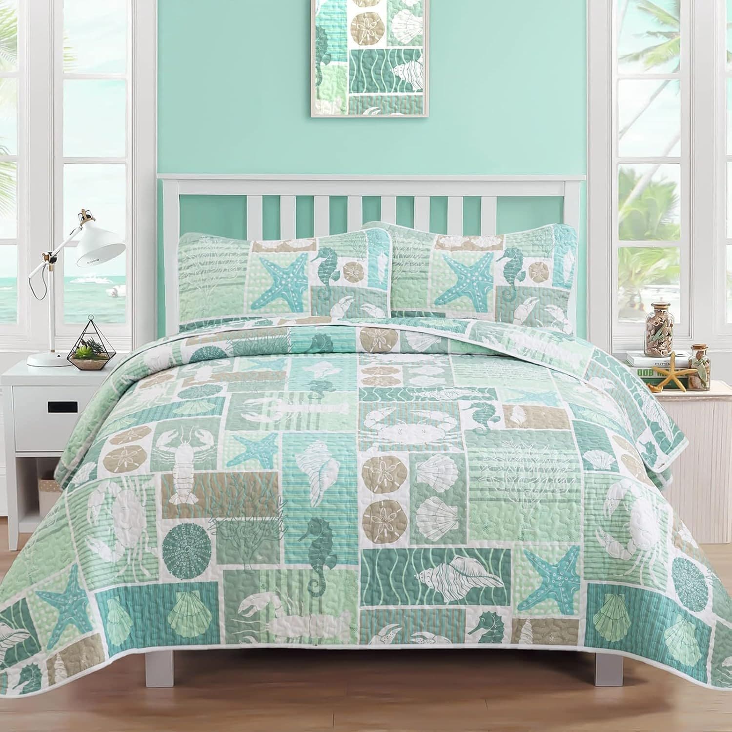 Cross-Border Three-Piece Set of Beach Bed Covers with 3D Digital Printing and Quilting, Available for Amazon Foreign Trade Bedding