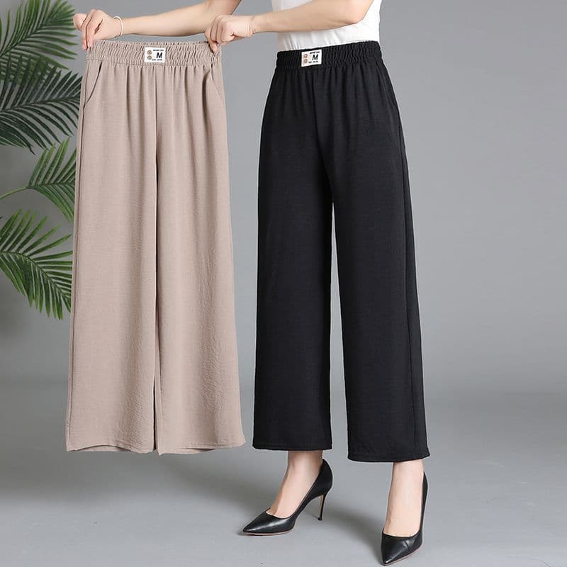 Large size loose casual wide-leg new pants summer style middle-aged and middle-aged mothers fashion loose elastic straight