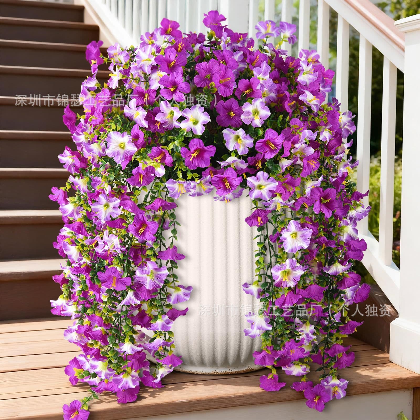 16-Branch 172-Mesh Artificial Simulation Flower Morning Glory Vine Sunscreen Garden Fence Hanging Vine Decoration Plastic Flower