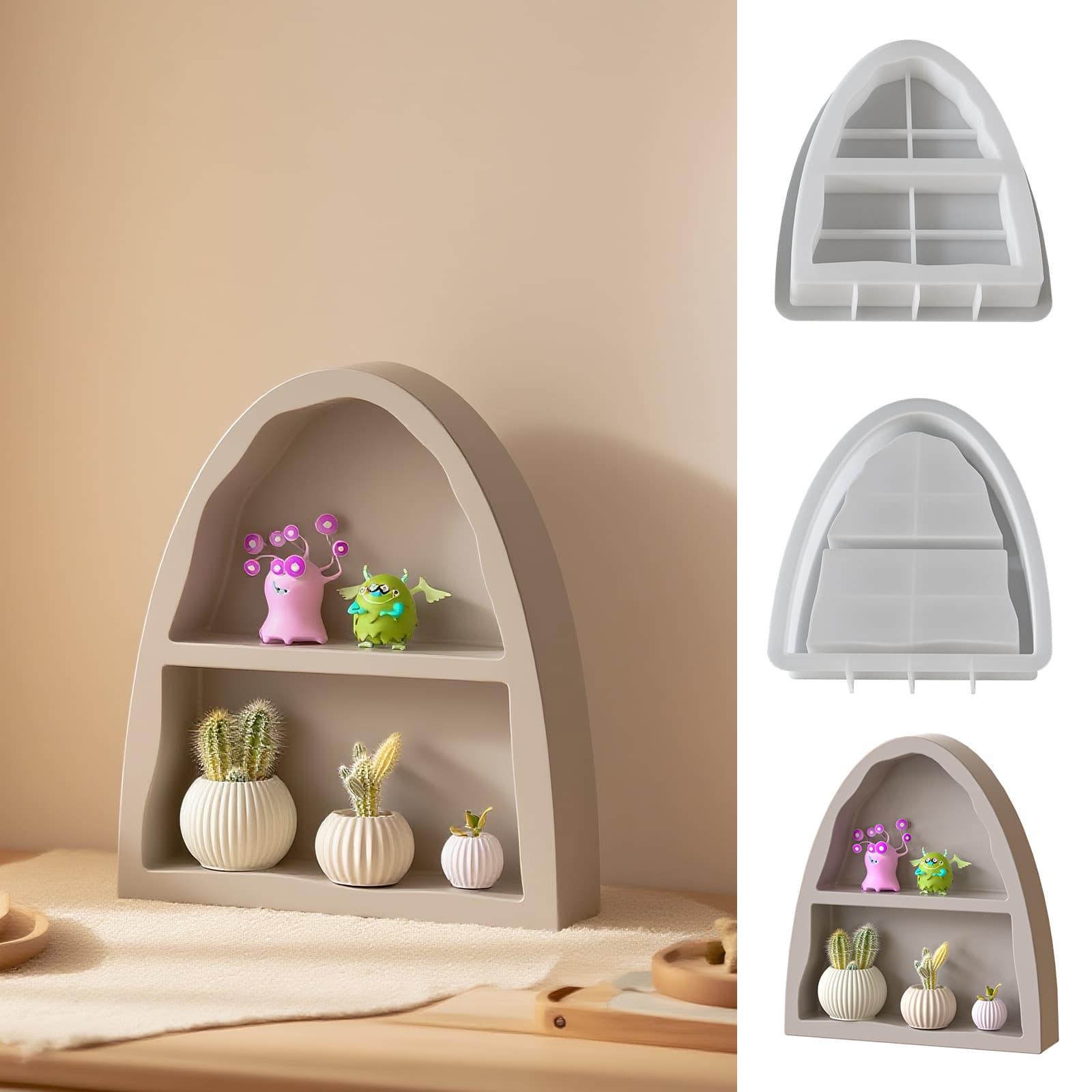 DIY Plaster Arch Two-Compartment Storage Cabinet Mirror Resin Small Toy Display Silicone Mold Factory Wholesale