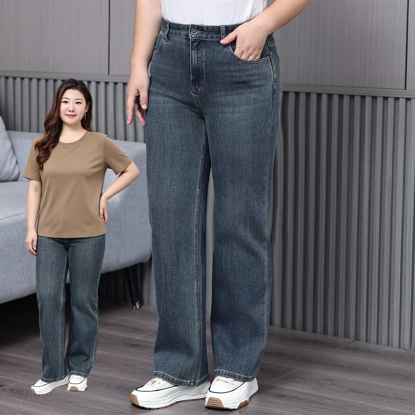 Plus Size Women's High-Waist Wide-Leg Slim-Fit Jeans, Summer 2026 Thin Edition, Loose Straight-Leg Pants for Plus Size, Slimming
