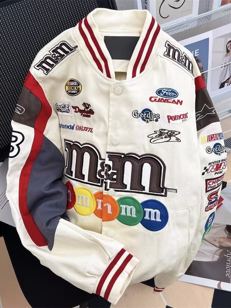 Men's and Women's Spring High-Street Heavy Embroidery Patchwork Baseball Jacket Unisex Hip-Hop Loose Racing Varsity Jacket