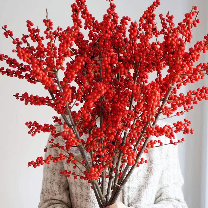 Holly Red Berry Fresh Flowers Direct Wholesale North American Holly Fortune Fruit Potted Plant Cut Branches New Year Flower Base Wholesale Holly Real Flowers