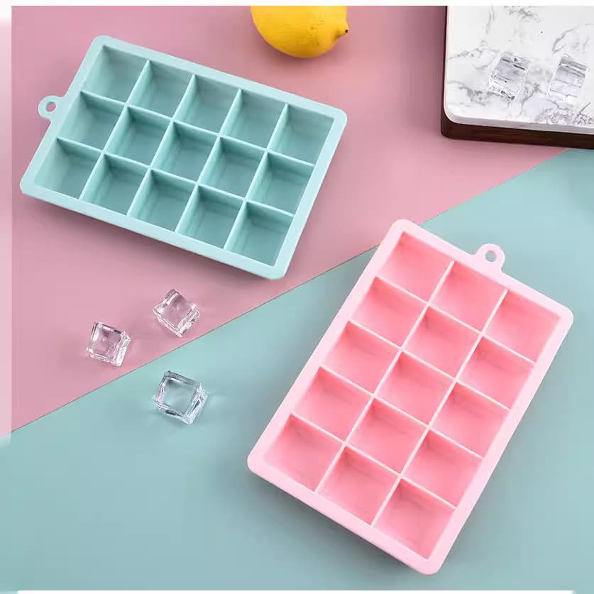 Silicone Ice Cube Tray 15 Grids with Lid, Household Ice Cube Maker, Food-Grade Baby Food Mold, Popsicle Fast Freezing Mold