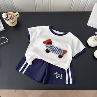 2026 Summer New Kids 3D Towel Embroidery Dog Thin Baby Clothes Top Shorts Children Trendy Set