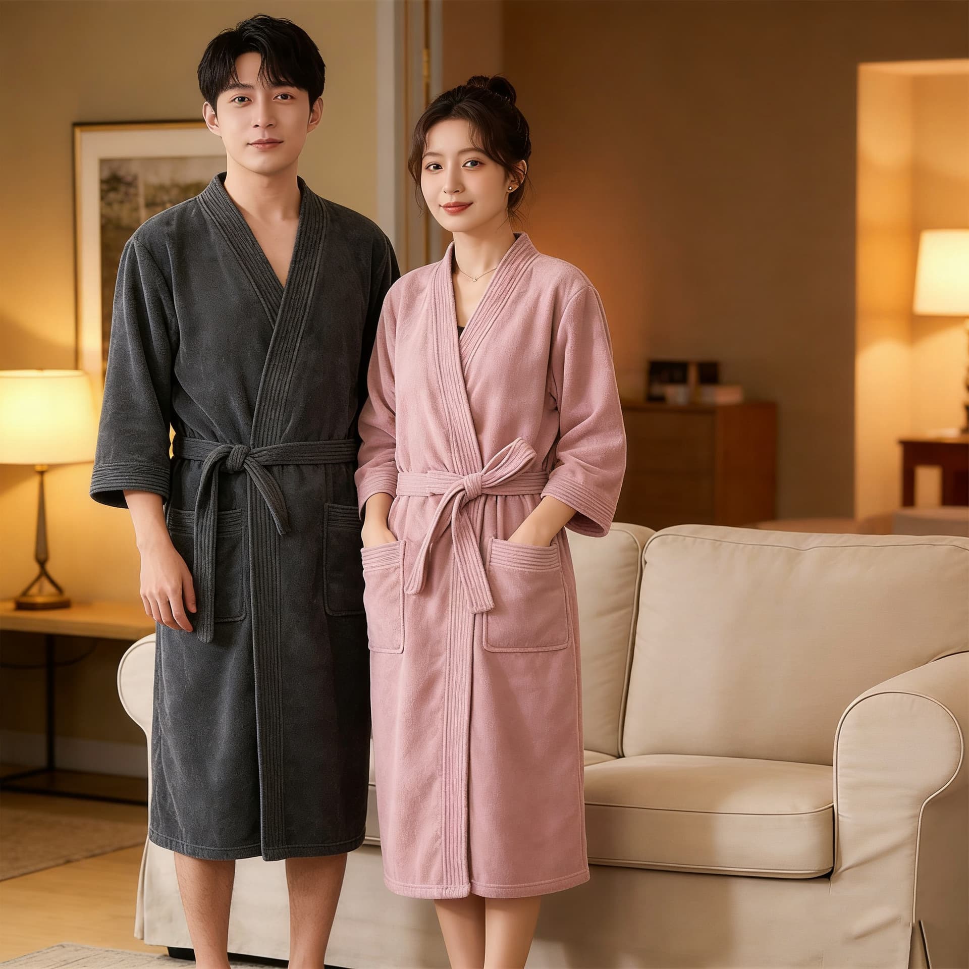 Casual Home Wear, Light Luxury, Unisex, Simple Coral Fleece Bathrobe, Absorbent, Quick-Drying, Suitable for All Seasons, Can Be Worn Outside