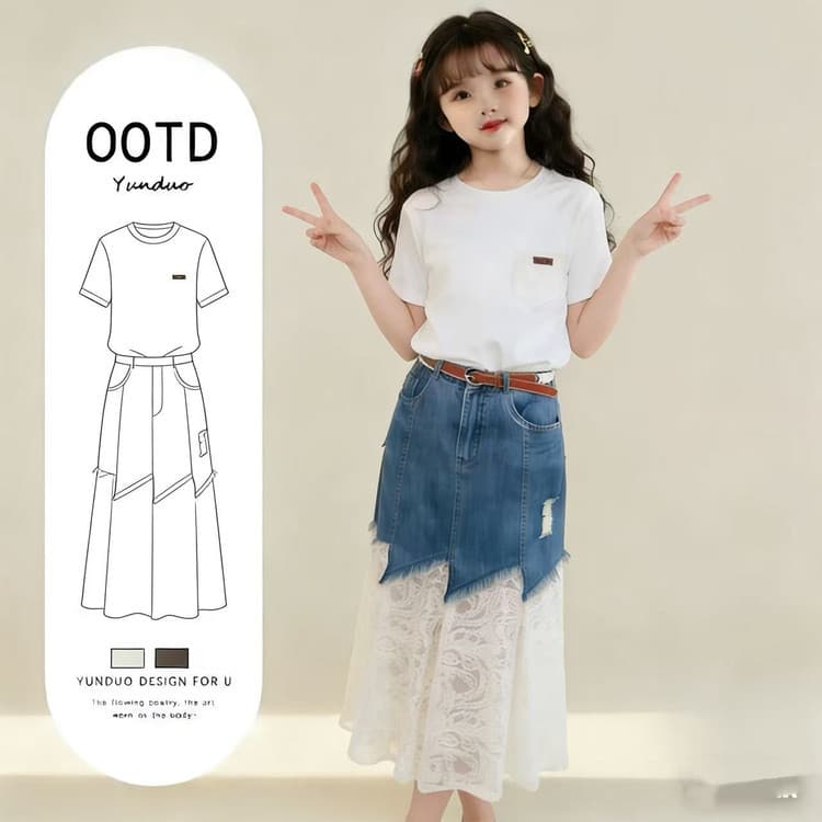 Girls' Summer Outfit Set 2026 New Style Fashionable Half Princess Dress for Girls Summer Short Sleeve Two-Piece Set
