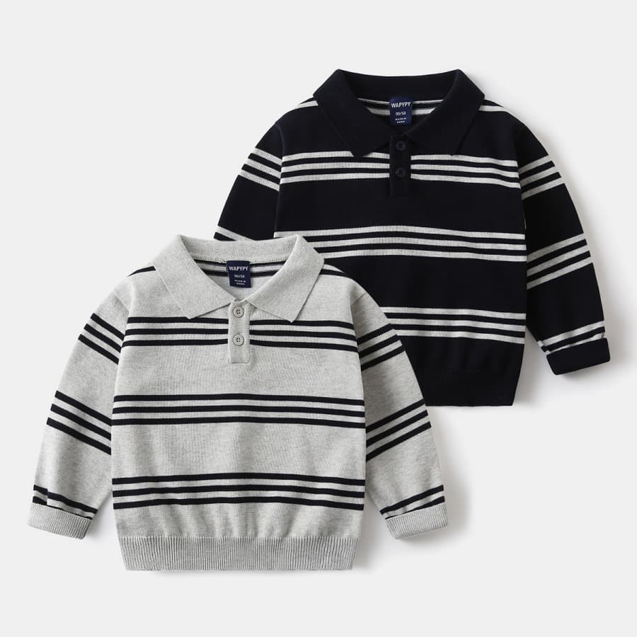 Children's Striped Sweater 2026 Autumn New Style Boys' Square Collar Button Fashion Knit Sweater Foreign Trade Children's Clothing Wholesale