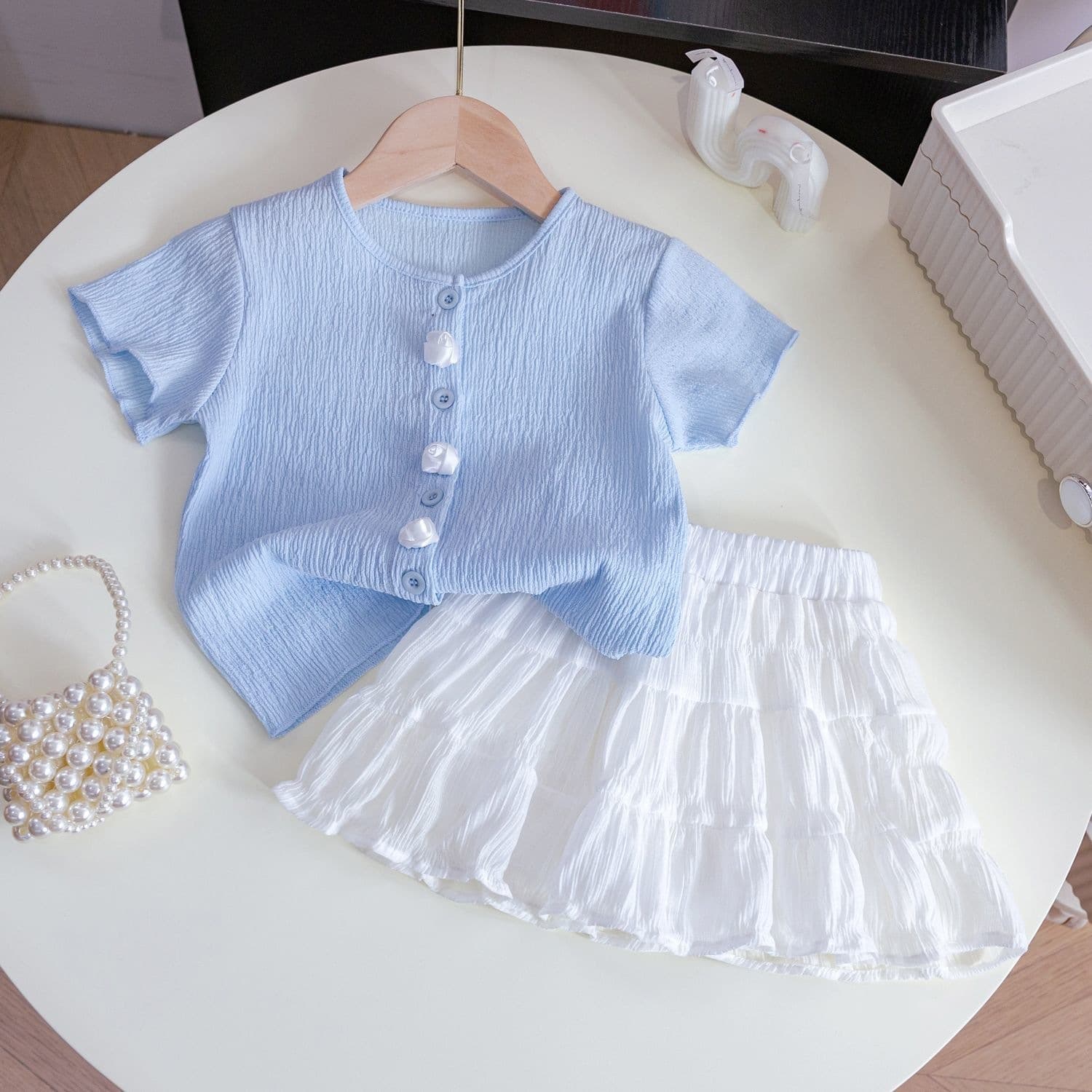 Girls suit summer new style children's short-sleeved top baby summer fashionable skirt two-piece set