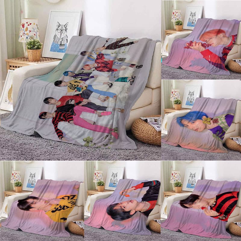 BTS Fall Winter Warm Coral Fleece Sofa Throw Blanket Air Conditioning Blanket Flannel Blanket Merchandise Gift