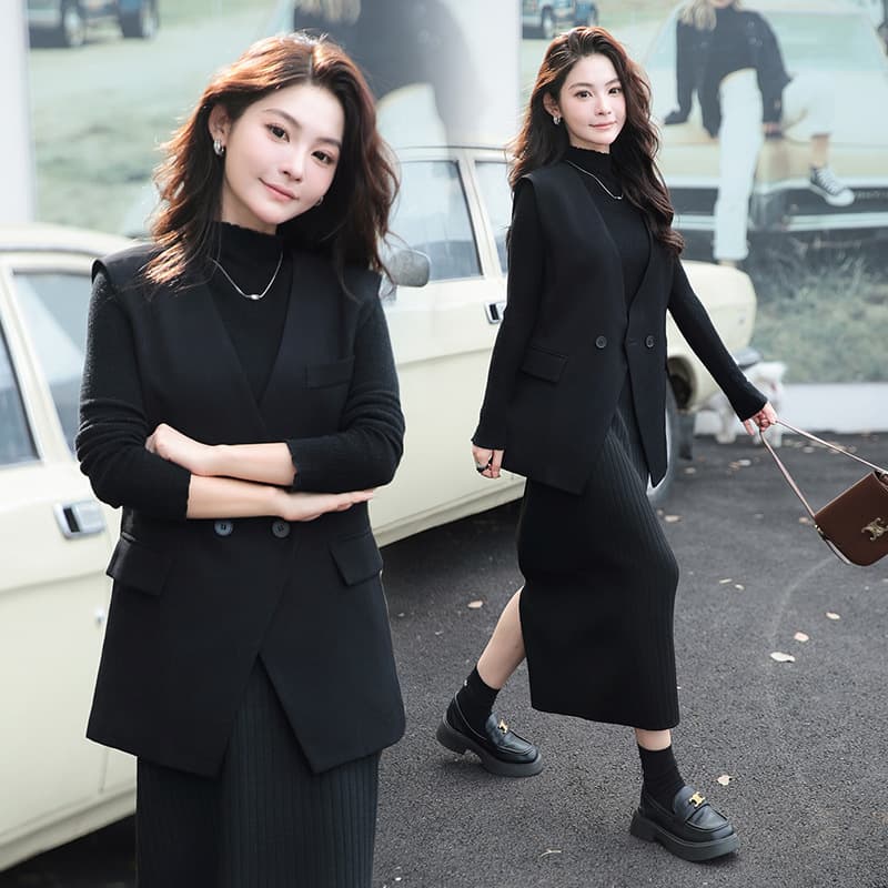 Women's Vest Spring 2025 New Korean Style Mid-Length Versatile Blazer Vest Outerwear Casual