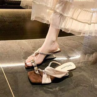 French-style elegant wedge heel sandals, summer fashion paired with dresses, high heels, niche design rhinestone square toe sandals