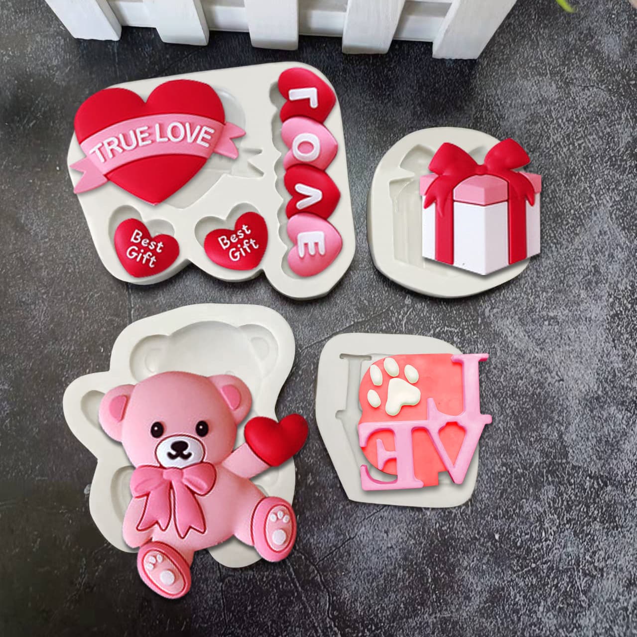 Valentine's Day Heart Silicone Mold LOVE Bear Chocolate Cake Decoration DIY Resin Mold Baking Mold