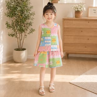 Summer Cotton Vest Set for Kids, Boys and Girls Thin Cotton Cardigan and Shorts Two-Piece Set, Baby Sleeveless Outfit