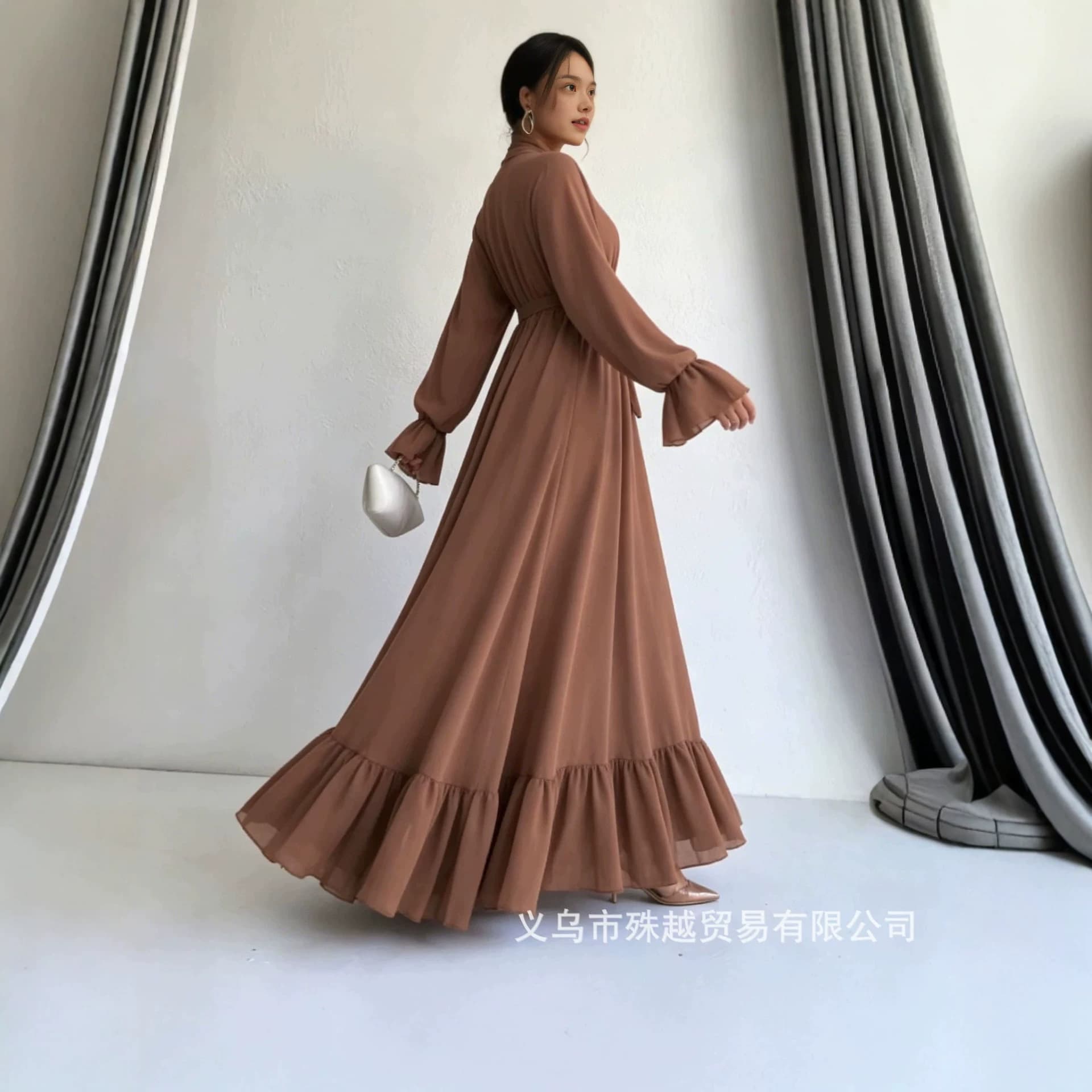 Autumn Fashion Elegant Petal Long-Sleeve Women's Long Dress
