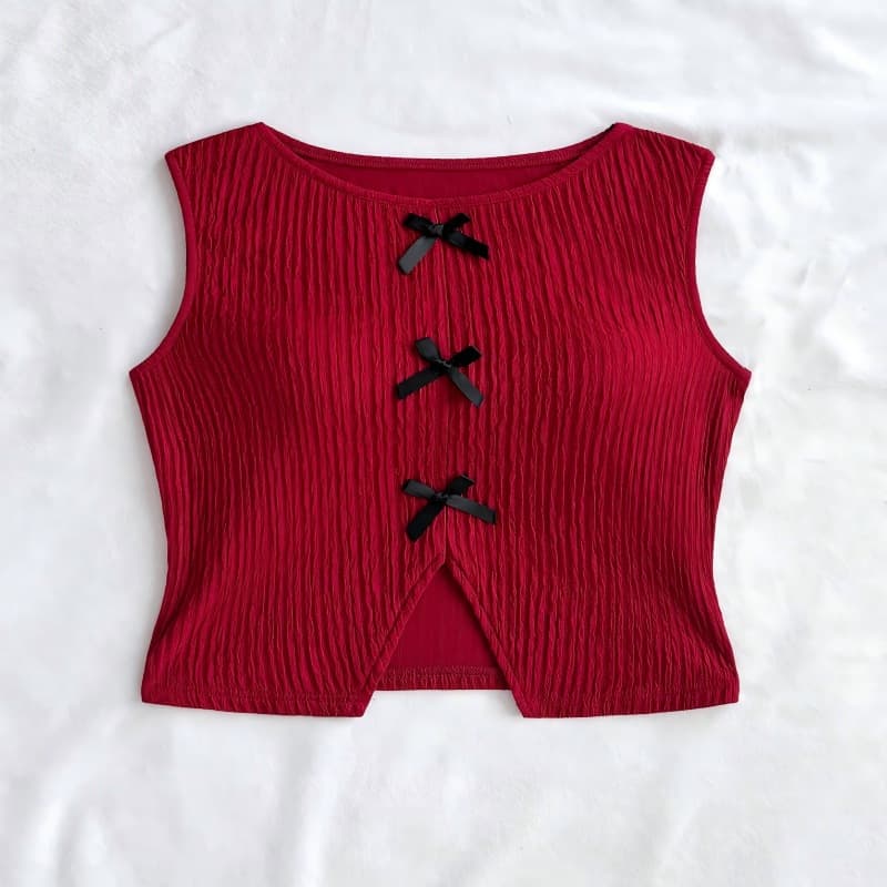 2026 Amazon AliExpress SHEIN Casual Simple Contrast Color Bowknot Slit Vest for Cross-Border Sales in Europe and America