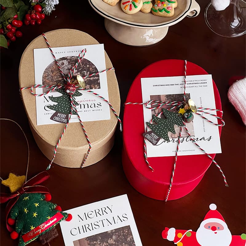 2025 Premium New Year Gift Box Christmas Packaging Box for Baking Cookies Candy Small Oval