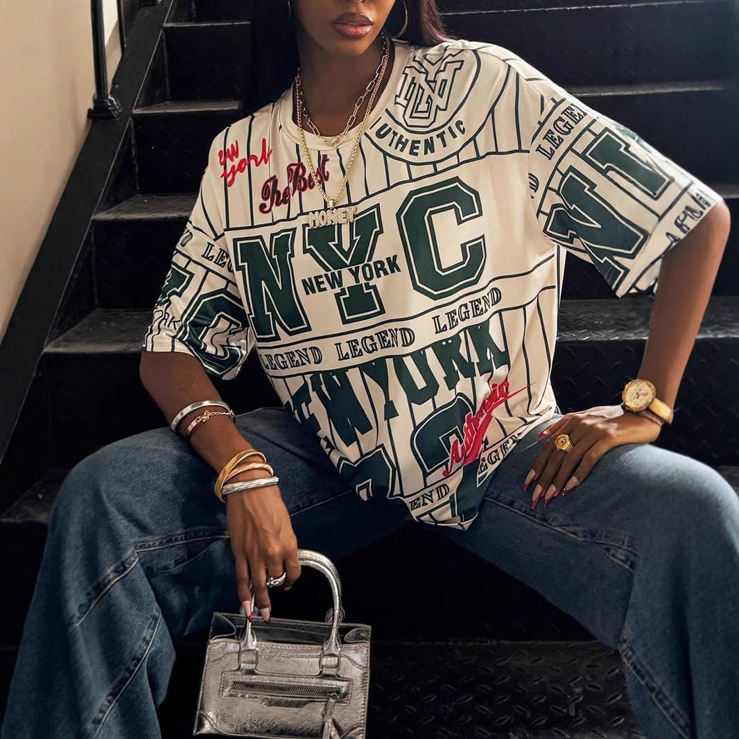 2025 New Women's Summer Round Neck Loose Comfortable Casual T-Shirt with Letter Print Pattern Oversized T-Shirt