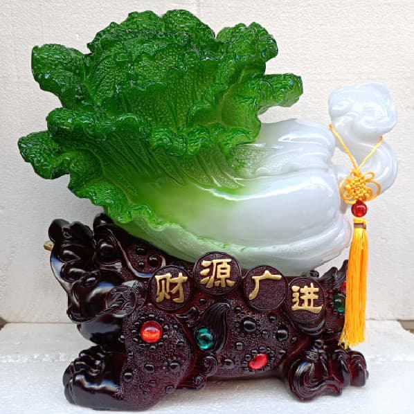 Jade Cabbage for Continuous Wealth, Gathering Fortune, Resin Feng Shui Ornament, Opening or Home Decoration Gift