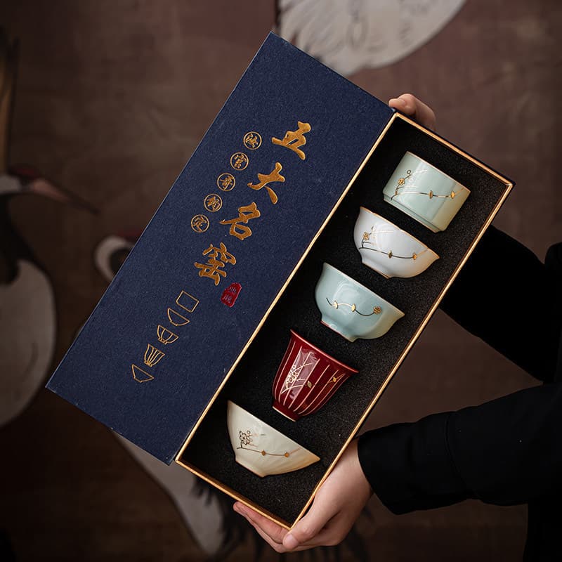 Five famous kilns, curium nail tea cup set, Chinese high-end ceramic master cup, tea cup, tea cup, cultural and creative tea set gift box
