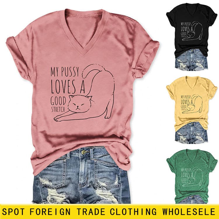 My pussy loves a good Amazon wish independent site simple elegant women's V-neck short sleeve T-shirt