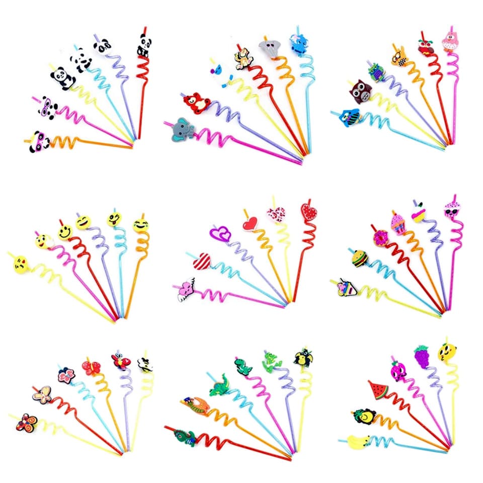 Cross-border creative shaped straws, children's cartoon healthy plastic straw toys, PVC bar party straws wholesale