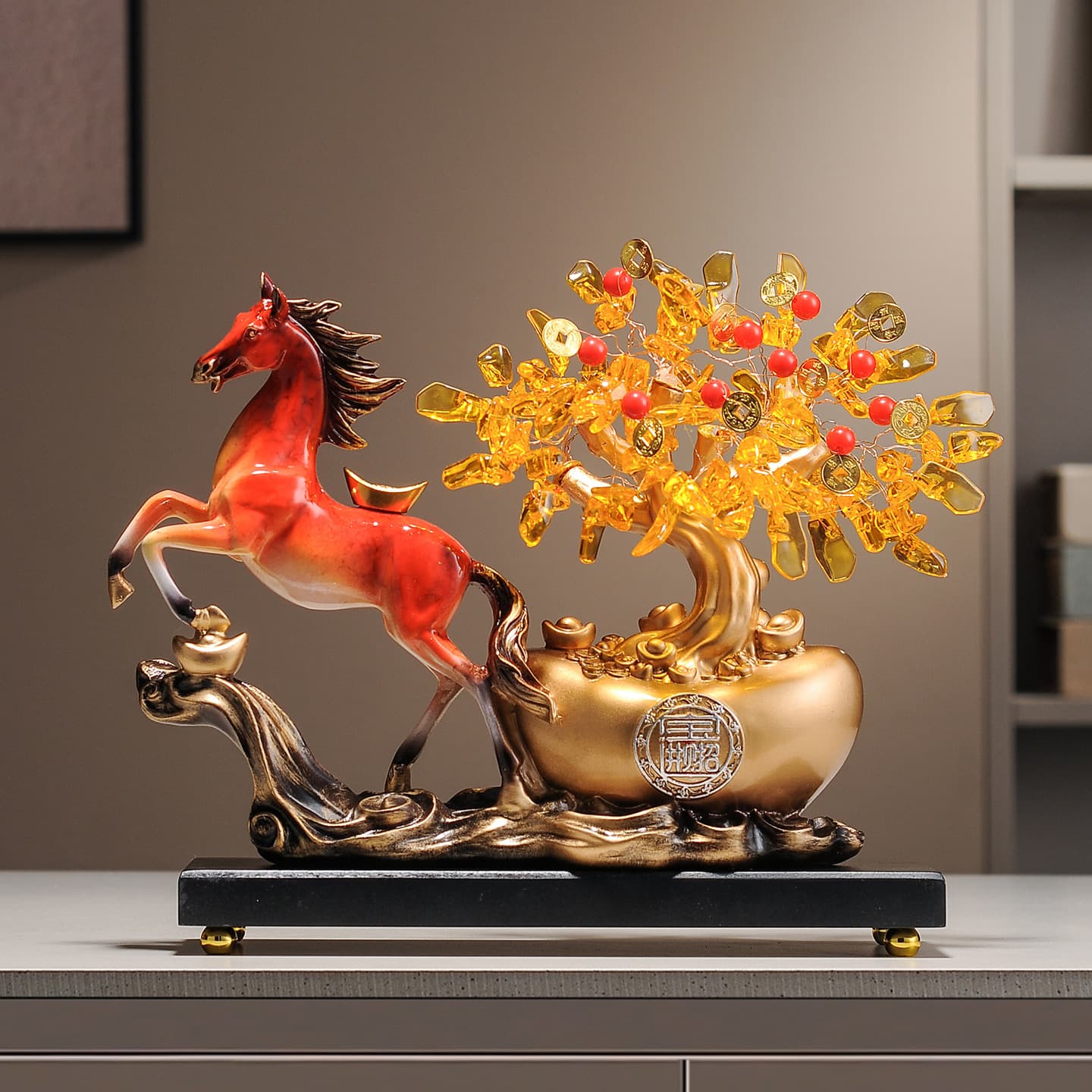 Modern Minimalist Money Tree & Wealth Horse, Living Room Entrance Ornament, New Home Housewarming & Business Opening Gift