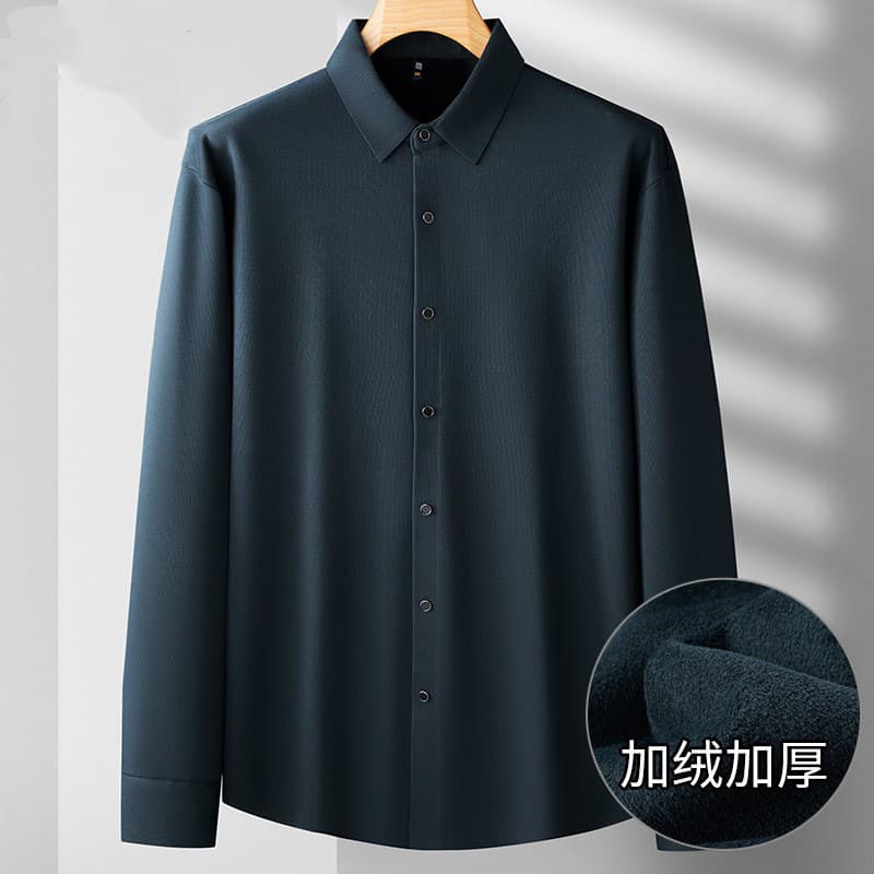 Plus Size Casual Shirt for Men, Winter Fleece-Lined Thickened Business Non-Iron Long-Sleeve Thermal Shirt