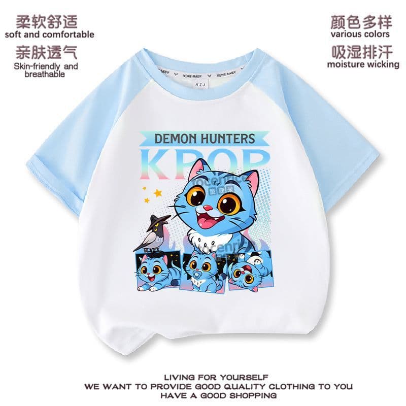 Kpop Demon Hunters Witch Hunter Reunion Collar Short-Sleeved Summer Loose T-Shirt Medium and Large Children's Casual Tops